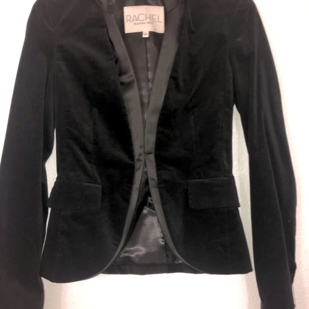 Rachel Roy black slim fit velvet luxe elegant blazer with satin lapel size 0 new